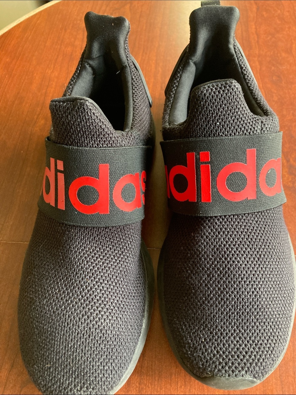 adidas Kids Black Slip-On Sneakers with Red Logo Strap